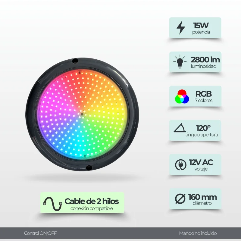 LED Pool Spotlight Anthracite Colour - RGB ON/OFF Ø15cm ABS