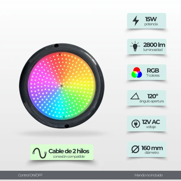 Projetor LED para piscina cor antracite - RGB ON/OFF Ø15cm ABS