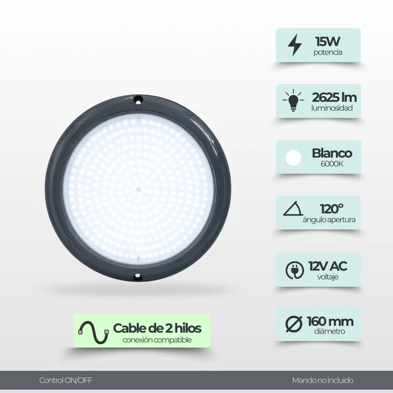 Foco LED Blanco Ø15cm Antracita – Iluminación para Piscinas Modernas