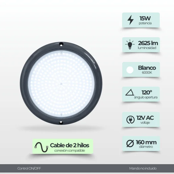 Projecteur LED Piscine Hors-sol 15W 12V AC | 6000K Premium Black