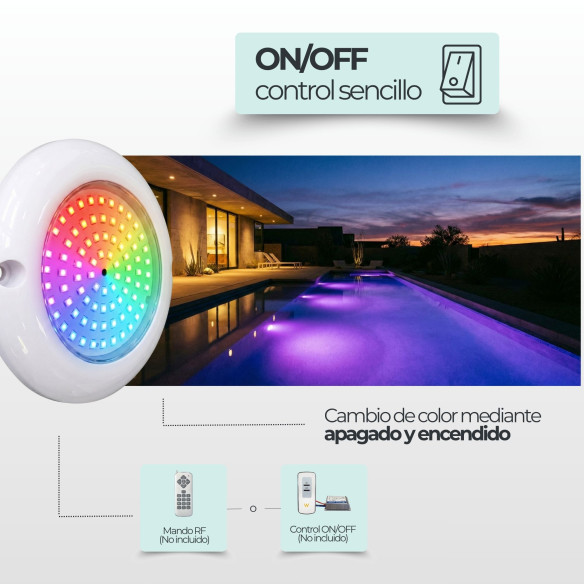 RGB ON/OFF LED Pool Light 12V AC Surface Mount | With Memory