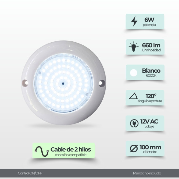 Surface Mount LED Pool Light 6W 12V AC Cool White Ø105 mm