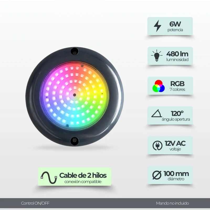 RGB ON/OFF LED Pool Light 12V AC Surface Mount | With Memory