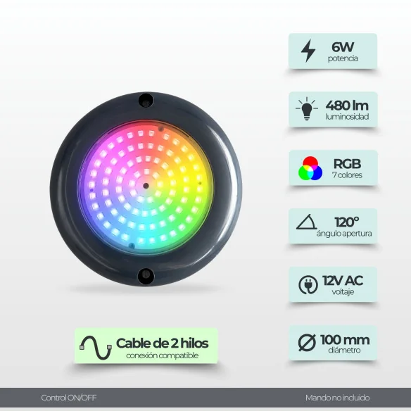 RGB ON/OFF LED Pool Light 12V AC Surface Mount | With Memory