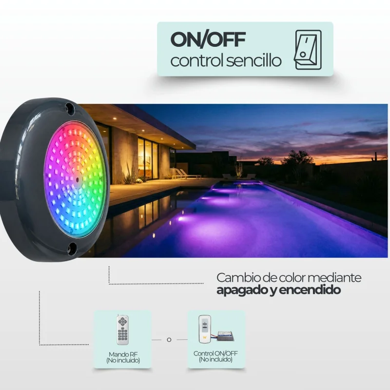 Projecteur LED Piscine RGB ON/OFF 12V AC Saillie | Avec Mémoire