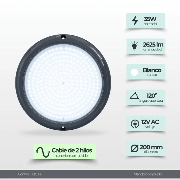 Projecteur LED Piscine en Saillie 35W 12V AC 6000K - Premium Black