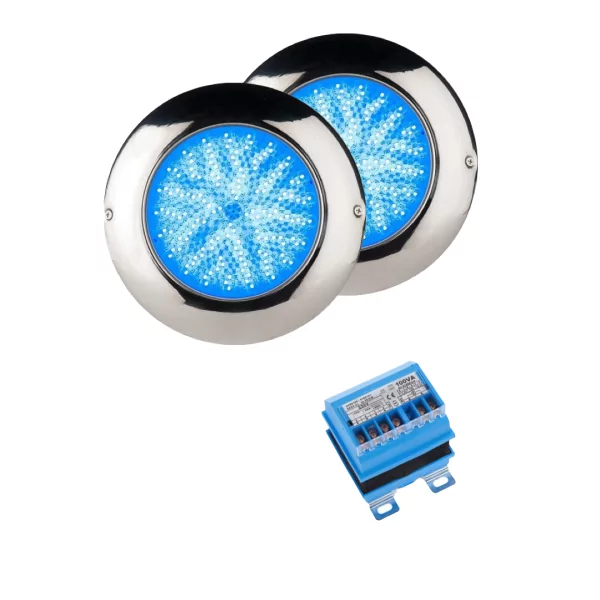 Pack 2 LED RGB ON/OFF 24W 12V AC in Airless and Stainless Steel for Swimming Pool with Transformer