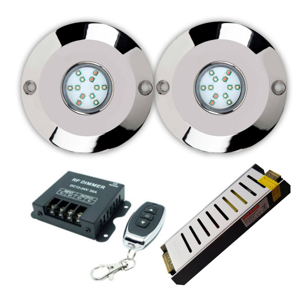 Pack 2 spotlights 60w white LED pool with transformer and remote control