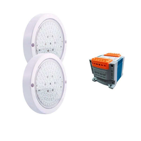 Pack 2 spots LED RGB ON/OFF 10W (Ø12cm) pour piscine en ABS avec Transformateur et Télécommande