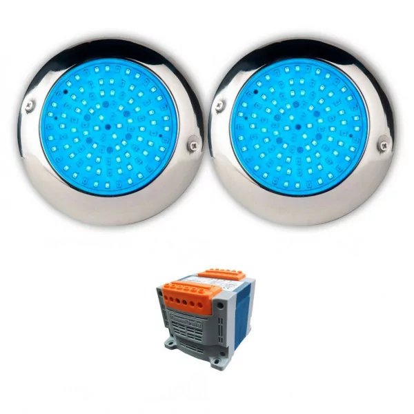 Pack 2 LED Surface RGB Swimming Pool Lights Ø15 15W Marine Steel and Transformer