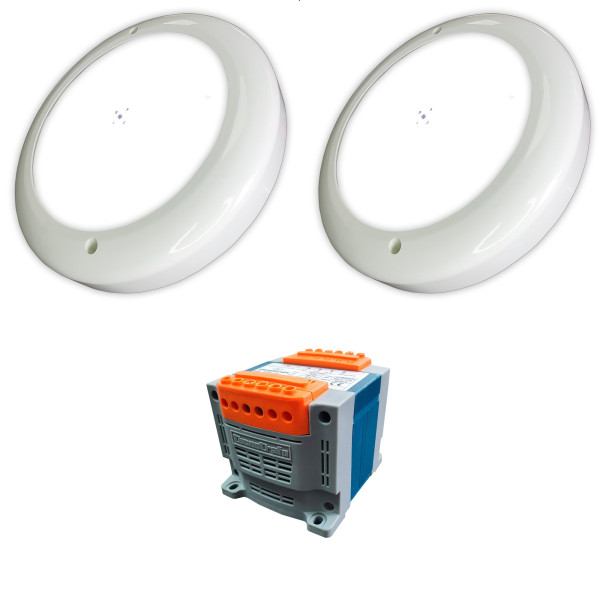 Pack 2 LED spotlights White Airless resin-filled 30W for swimming pool with transformer