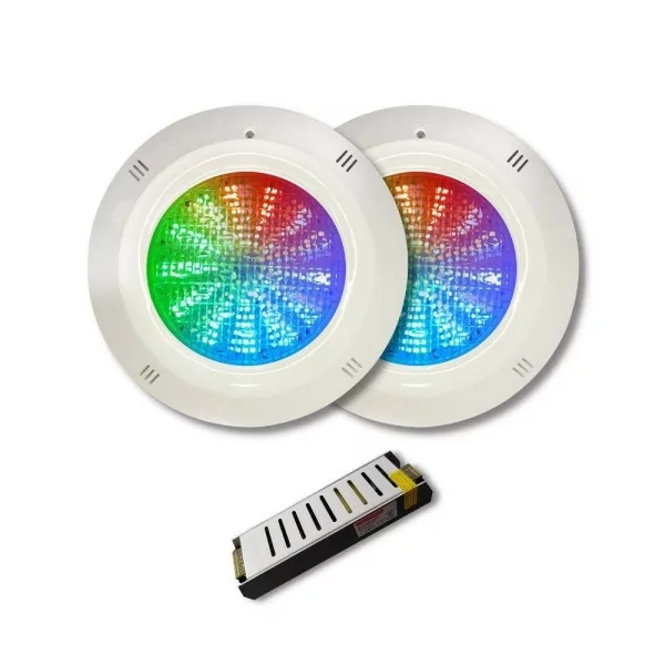 Pacote de 2 projectores RGB Basic Range LED com cabo de 4 fios 35W 12V AC/DC para piscina com fonte de alimentação - 1