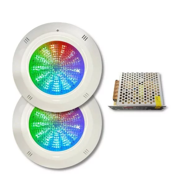 Pacote de 2 projectores RGB Basic Range LED com cabo de 4 fios 18W 12V AC/DC para piscina com fonte de alimentação - 1