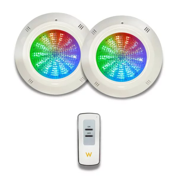 Pacote 2 LED RGB ON/OFF 18W 12V AC Basic Range para superfície de piscina com controlo remoto - 1